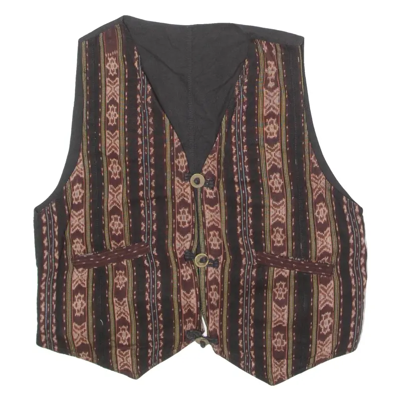 Mens Waistcoat Maroon 90s Striped M
