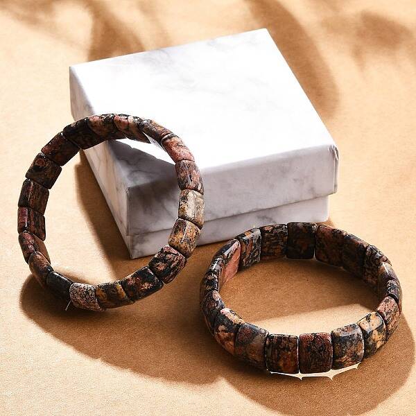 Natural Leopard Skin Jasper Beaded Stretch Bracelets for Women Men
