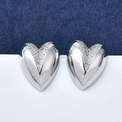 Brass Micro Pave Clear Cubic Zirconia Stud Earrings for Women