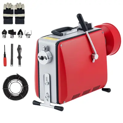 Garvee Drain Auger Sewer Snake Electric Drain Cleaner Machine 500W Motor Auto-Feed Steel Portable 66Ft & 16Ft Cables 6 Cutter...