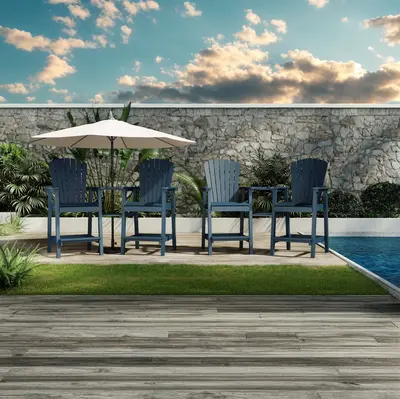 Garvee Outdoor Bar Height Adirondack Chairs with Connecting Tray, Ergonomic Comfort, Weather Resistant, Solid Wood, Built-in ...