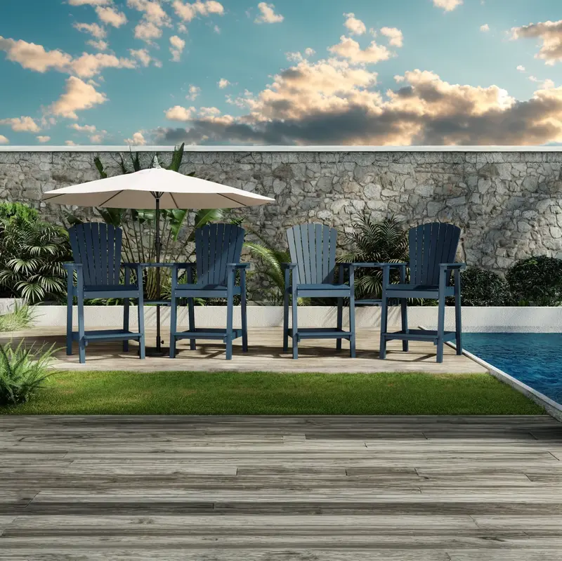 Garvee Outdoor Bar Height Adirondack Chairs with Connecting Tray, Ergonomic Comfort, Weather Resistant, Solid Wood, Built-in ...