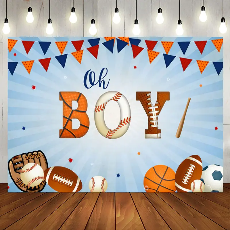 Aperturee Oh Boy Flags Baseball Themed Baby Shower Backdrop