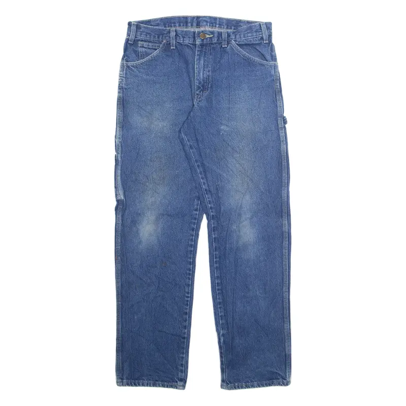 DICKIES Carpenter Mens Jeans Blue Regular Straight Stone Wash W32 L32