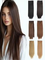 24 Inch Long Straight Clip-in Hair Extensions, Natural Soft Synthetic Hairpieces for Women, Synthetic Extensions  for Daily U...