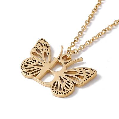 Initial Letter with Butterfly Pendant Necklace