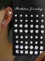Fashion Mixed Size Rhinestone Decorated Stud Earring, Diamond Stud Earrings, Gifts for Her, Casual Heart & Square Shaped Stud...