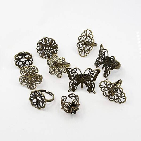 Adjustable Brass Filigree Ring Components
