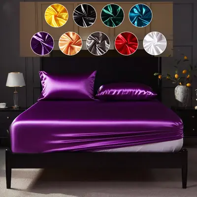 Cosybay Silky Satin Bed Sheet Set Queen Size with Pillowcases, Luxury Fitted Sheet 3pcs (twin size only 2pcs（NO flat sheet ...