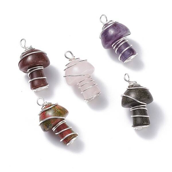 Natural Mixed Gemstone GuaSha Stone Pendants
