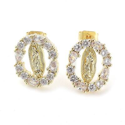Brass Micro Pave Cubic Zirconia Stud Earrings for Women