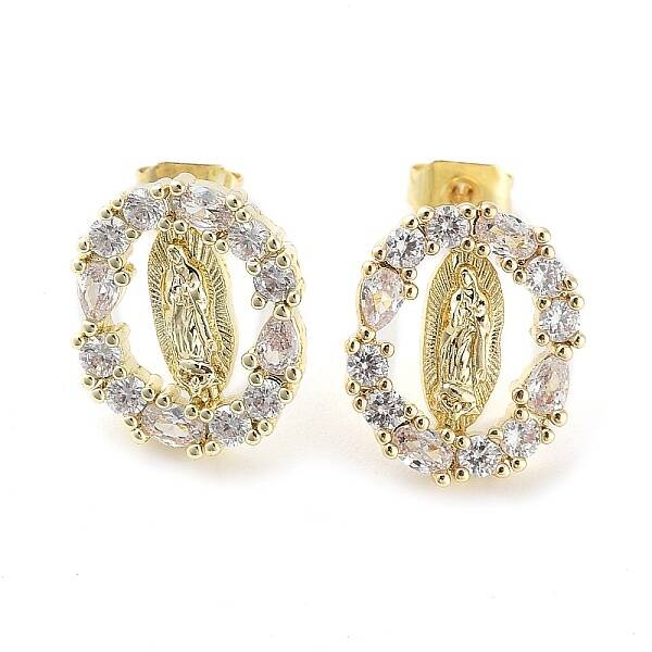 Brass Micro Pave Cubic Zirconia Stud Earrings for Women