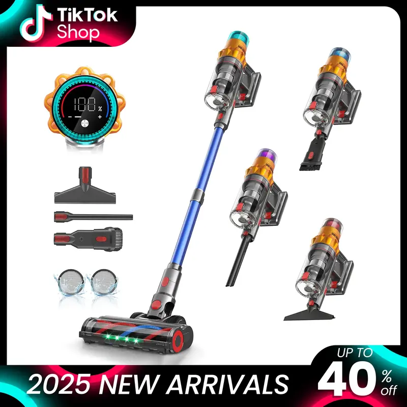 【2025 New Arrivals】S8 Cordless Vacuum Cleaners for Home, 8-in-1/600W/48Kpa Powerful Suction, Up to 65 Minutes, Self-Stand...