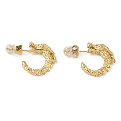Dragon Head 304 Stainless Steel Half Hoop Stud Earrings for Women