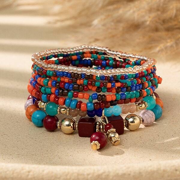 Bohemian Glass Beaded Stretch Bracelet Sets