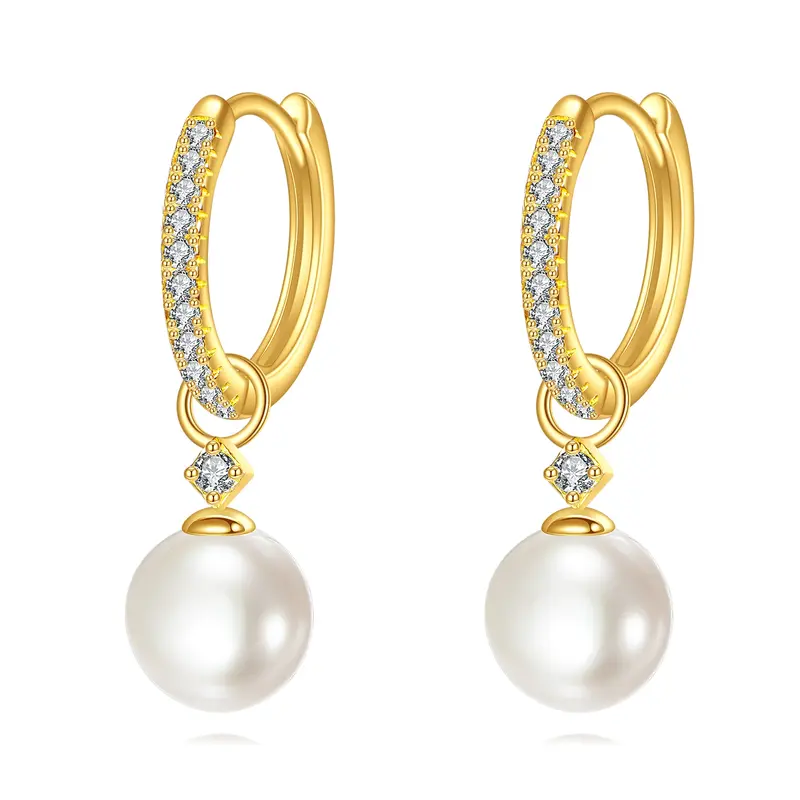 10K Gold Pearl Bead Drop Earrings