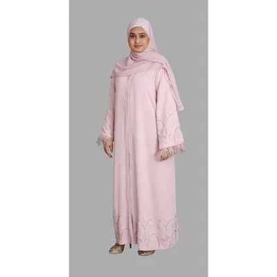 Two-Piece Embellished Closed Feather Abaya - Blush Pink