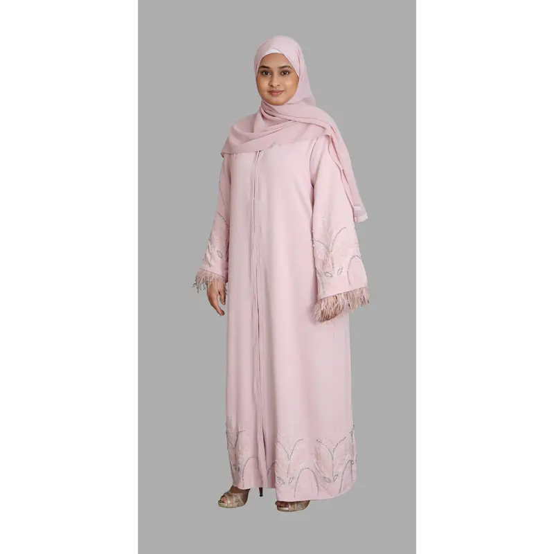 Two-Piece Embellished Closed Feather Abaya - Blush Pink