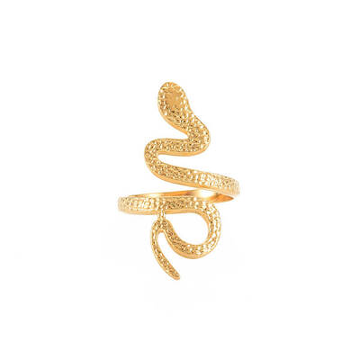 Ion Plating(IP) 304 Stainless Steel Snake Wide Open Cuff Ring for Women