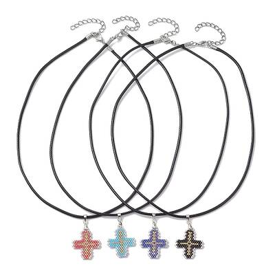 Glass Seed Cross Pendant Necklaces