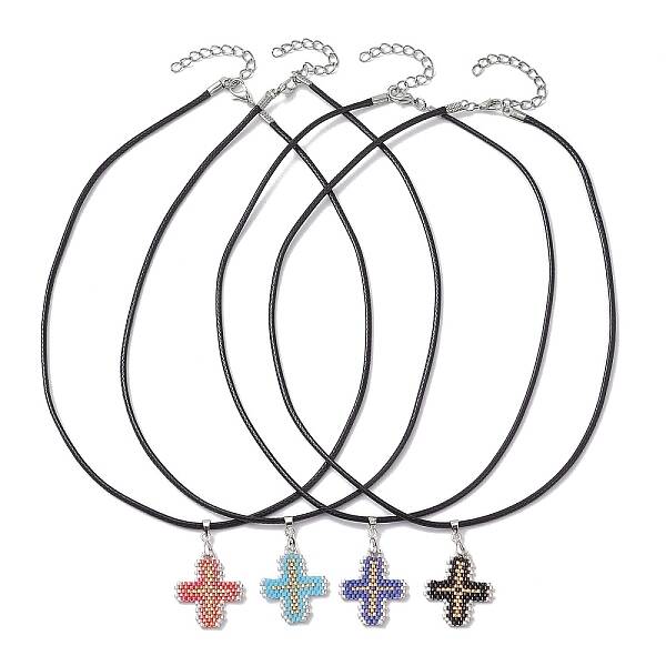Glass Seed Cross Pendant Necklaces