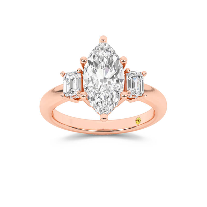 Seraphina Three Stone Hidden Halo Marquise Lab Grown Diamond Engagement Ring | 18K Rose Gold 4 1/2 CT. TW.