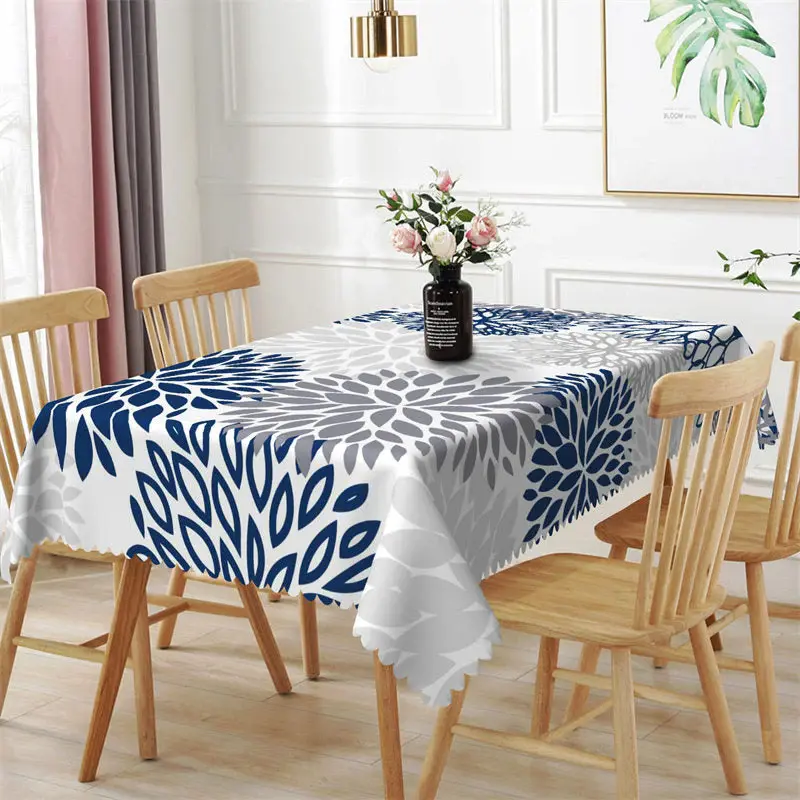 Blue Grey Repeat Petal Lines Rectangle Tablecloth - Aperturee