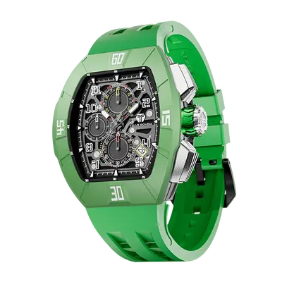 TSAR BOMBA Men's Quartz Watch | Dynamic Green | Atomic TB8214 | Fluororubber Bezel | Luxury Sport Watch | 50M Waterproof Sapp...