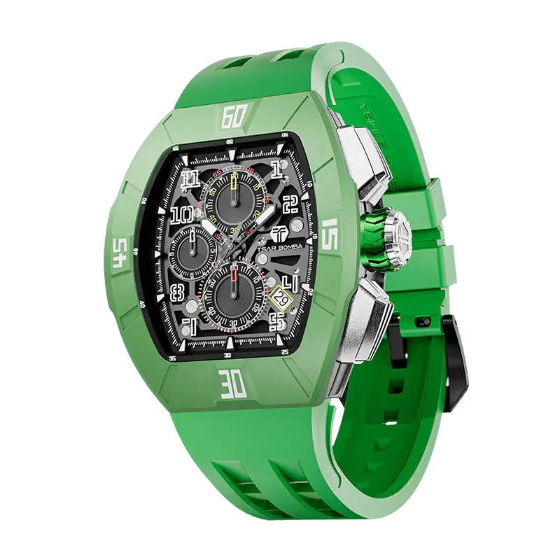 TSAR BOMBA Men's Quartz Watch | Dynamic Green | Atomic TB8214 | Fluororubber Bezel | Luxury Sport Watch | 50M Waterproof Sapp...