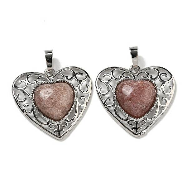 Natural Strawberry Quartz Peach Love Heart Pendants