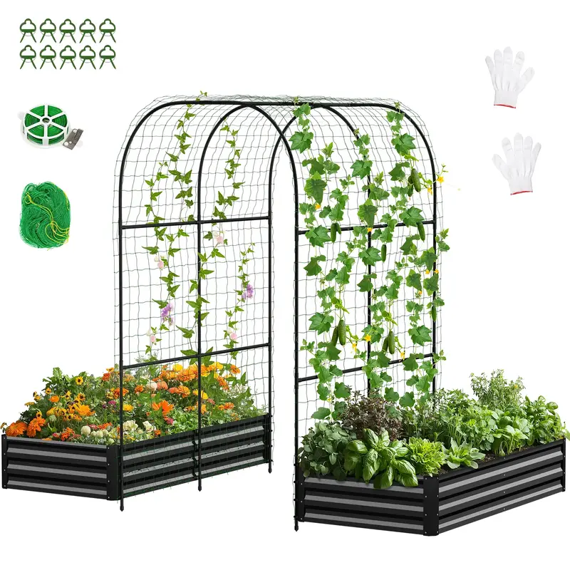 Lilypelle 3 in 1 Raised Garden Bed with Tall Arch Trellis for Climbing Plants, Galvanized Planter Box Outdoor for Gardening, ...