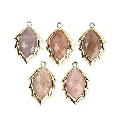 Natural Sunstone Faceted Leaf Pendants