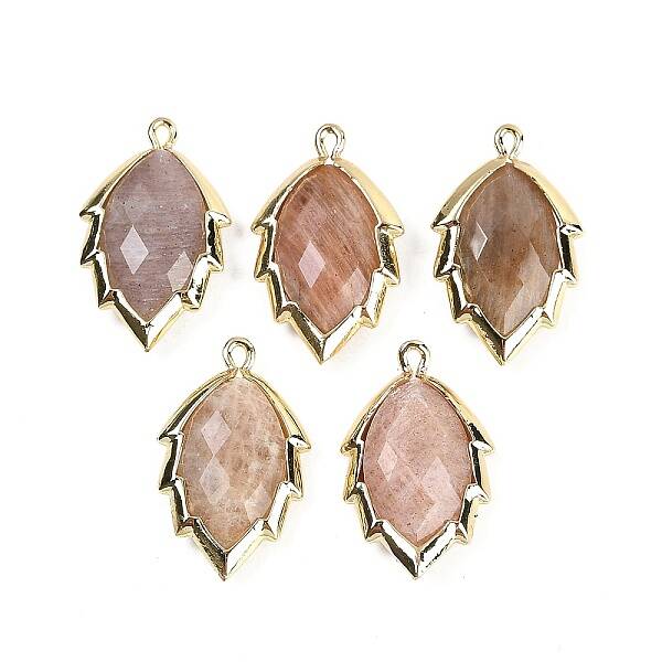 Natural Sunstone Faceted Leaf Pendants