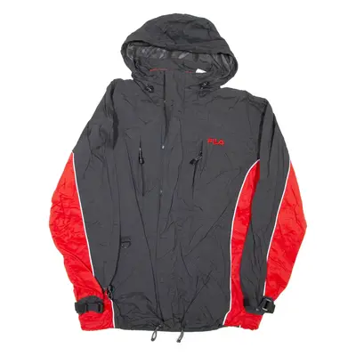 FILA Mens Rain Jacket Red Hooded Colourblock L