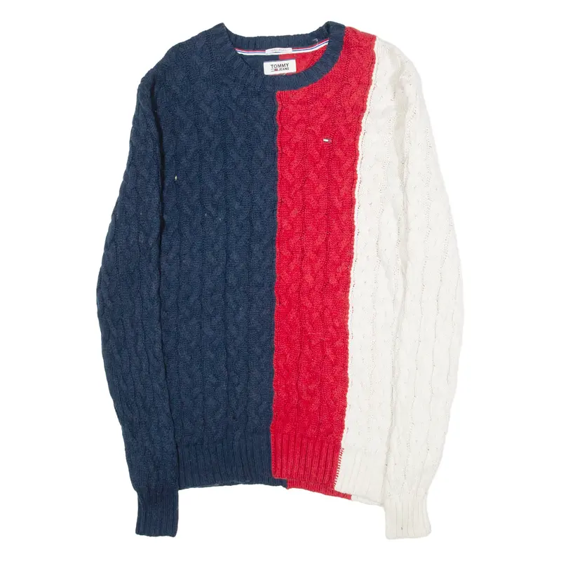 TOMMY HILFIGER Regular Fit Mens Heavy Knit Jumper Blue Cable Knit M