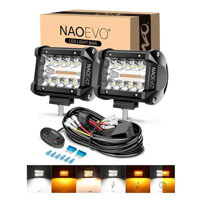 NAOEVO 4 Inch LED Pod Lights, Small LED Light Bar with 2 Leads Wiring Harness, LED Cube Work Lights for Truck Boat ATV UTV, 2...