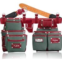 FUERI Premium Leather & Nylon Tool Belt - Heavy-Duty Detachable Utility Pouch Set for Carpenters, Electricians & Construction...
