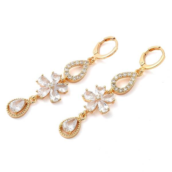 Rack Plating Golden Brass Dangle Leverback Earrings