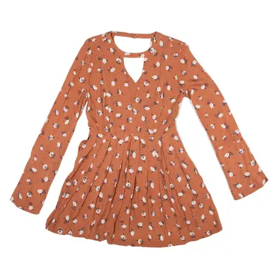 FREE PEOPLE Fit & Flare Dress Brown Floral Long Sleeve Short Womens UK 4