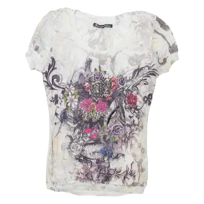 ETOILE DE MONDE Womens Printed Top White Crazy Pattern S