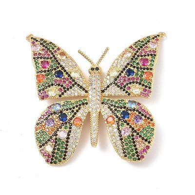 Brass Micro Pave Colorful Cubic Zirconia with Glass Connector Charms