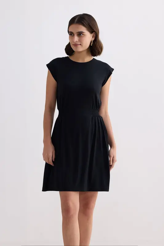 Short Dress With Smocking Side Detail in Black | Color: Black | Size: S