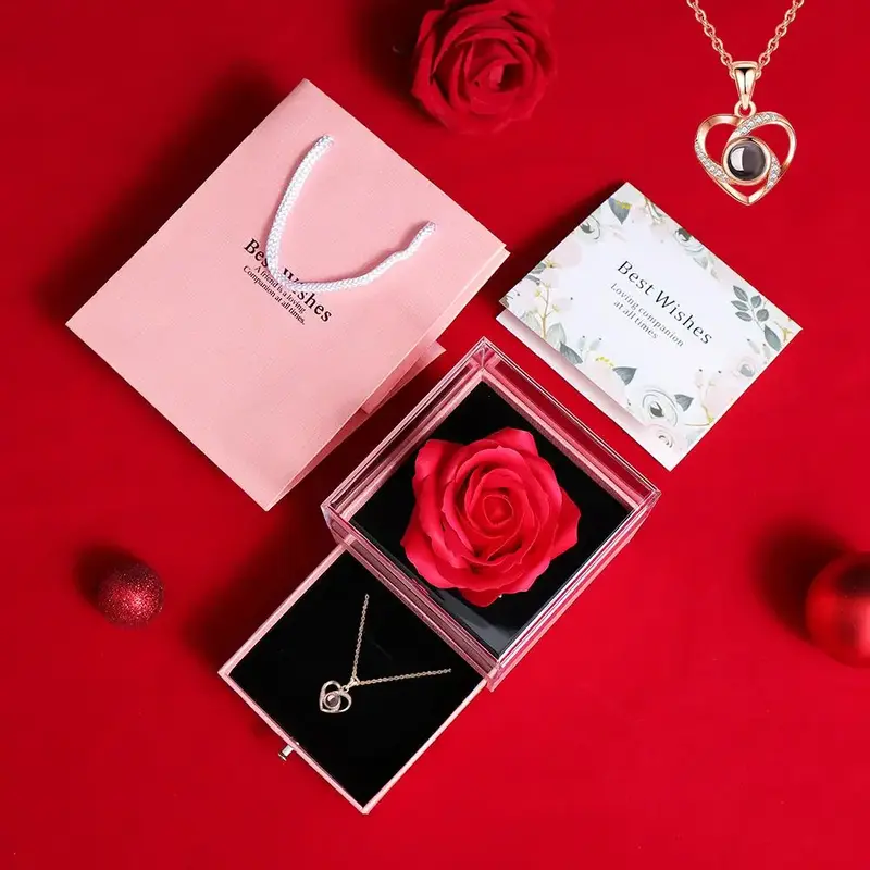 Rose Design Necklace with Box, 1 Set Applicable Gifts Wedding Anniversary Gifts