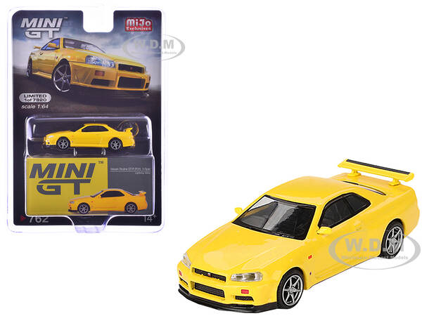 Nissan Skyline GT-R (R34) V-Spec RHD (Right Hand Drive) Lightning Yellow Limited Edition to 7920 pieces Worldwide 1/64 Diecas...