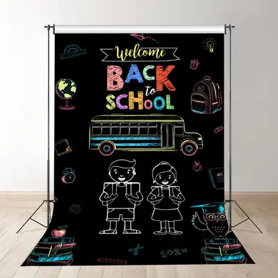 Bus Books Chalk Drawing Back To School Backdrop - Aperturee
