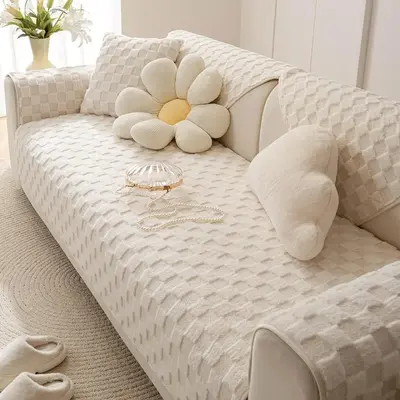 Solid Color Geometric Pattern Sofa Cover, 1 Count Non-slip Warm Sofa Cushion Cover, Decorative Pillowcase without Filler, Sof...