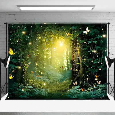 Green Plant Butterfly Light Forest Photo Backdrop - Aperturee