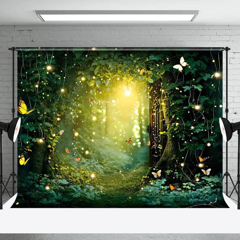 Green Plant Butterfly Light Forest Photo Backdrop - Aperturee