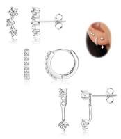 FIASASO 3 Pairs 925 Sterling Silver Hypoallergenic Earrings Set for Multiple Piercing Dainty Stud Huggie Small Hoop Earrings ...