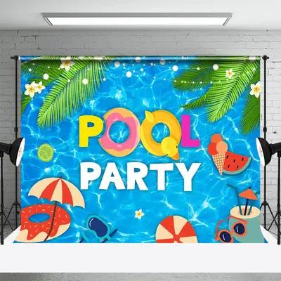 Summer Leaves Swimming Pool Party Backdrop For Photo - Aperturee